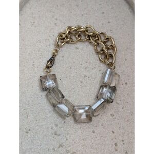 Gold Tone Bracelet With Smoky Gray Faceted Beads Double Strand Style